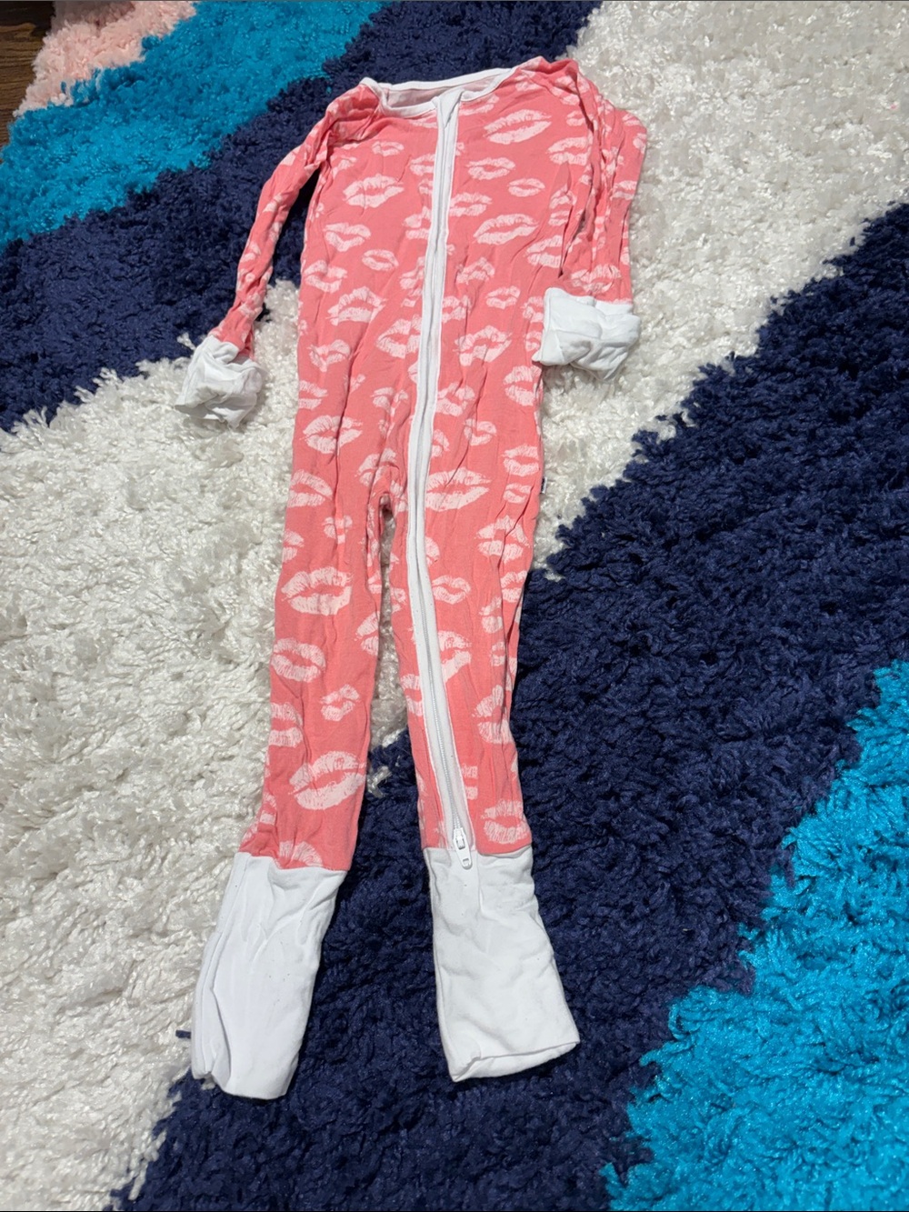 Little Sleepies Pink Lip-Print Footed One-Piece Pajamas